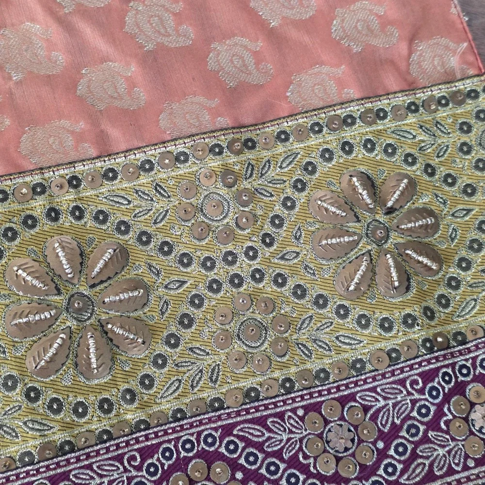Pier 1 Imports Table Runner 13x72 Beaded Sequin Metallic Boho Terracotta Gold